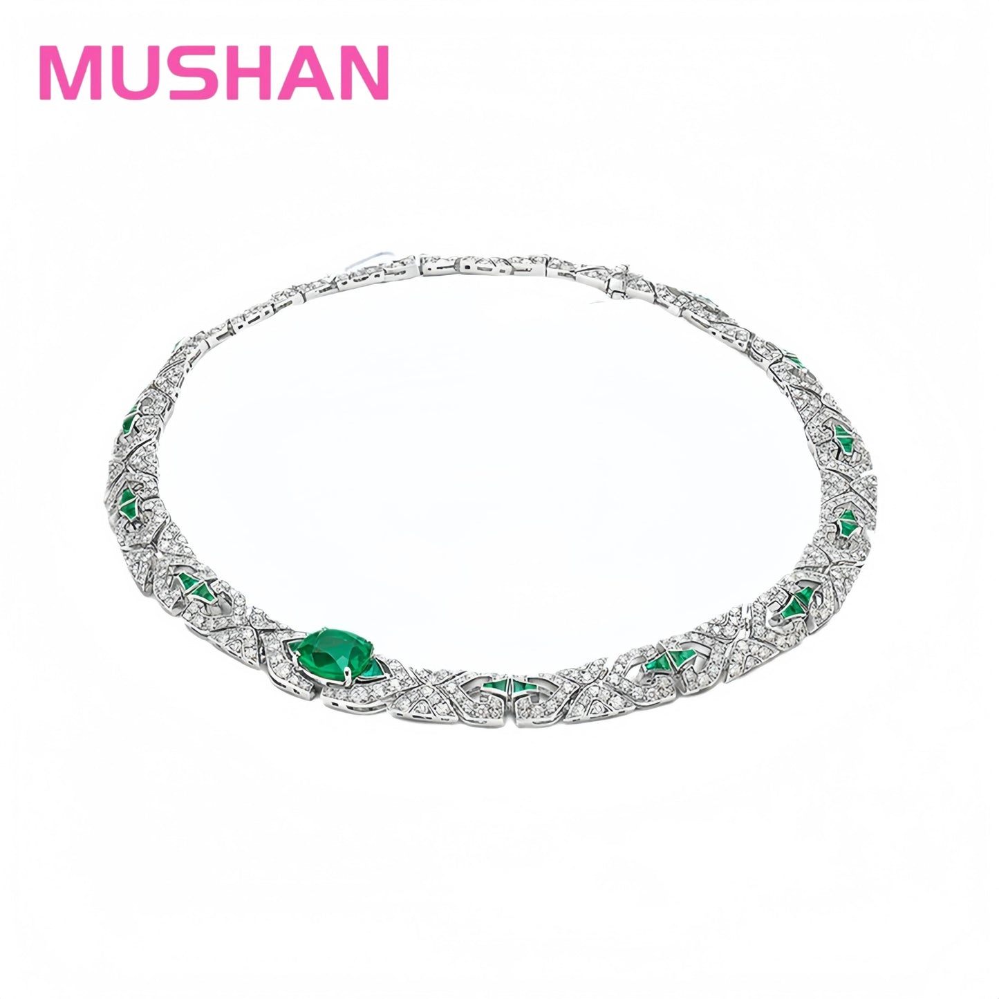 MUSHAN Factory's High Carbon Diamond 925 Sterling Silver Choker Necklace Musa Green Women's Clavicle Jewelry for Weddings