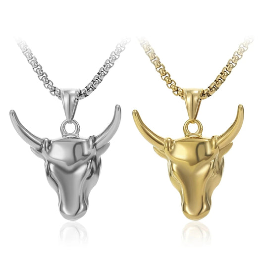 Hip Hop Cattle OX Head 316 Stainless Steel Pvd 18K Gold Plated Pendant Jewelry Fashion Jewelry Necklaces for Men Women Wholesale