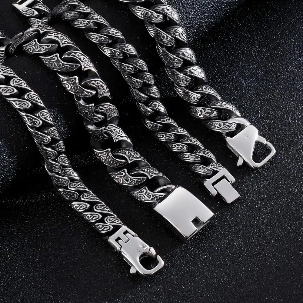 VIKING Mens Gothic Punk Curb Link Chain Bracelet – Silver Stainless Steel