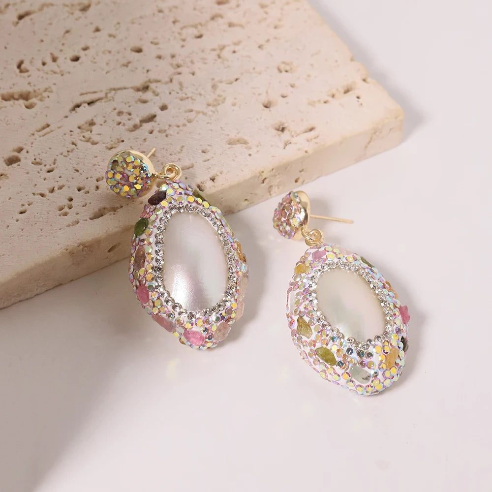 Natural Freshwater Pearls Multi Color Mud Inlaid Earrings Sparkling Zircon Embellishments Earrings Wedding Gifts for Women