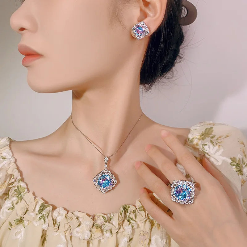 Gemfiori 2025 New Hot Selling Jewelry Copper Bottom Gold Plated Gradient Color Temperament Set