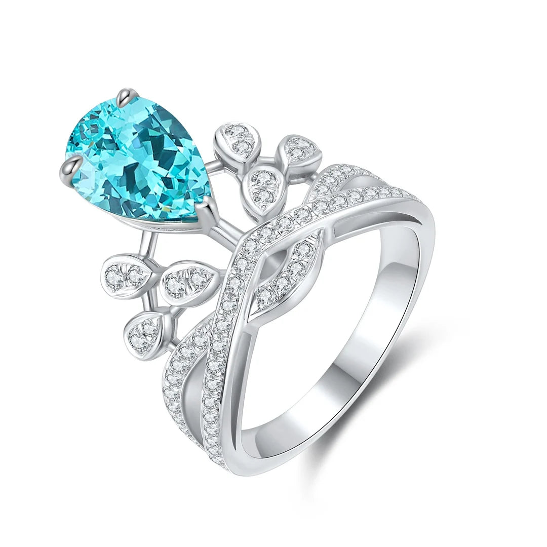 Gemfiori Vintage Lab Grown Paraiba S925 Sterling Silver Engagement Rings for Women Custom Design Wedding & Party Gift