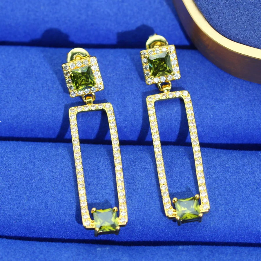 XOTICA 18K Gold Plated Unique Jewelry Sets for Women Wedding Olive Green Zirconia Earrings Necklace Pendant Ring Dating Gifts