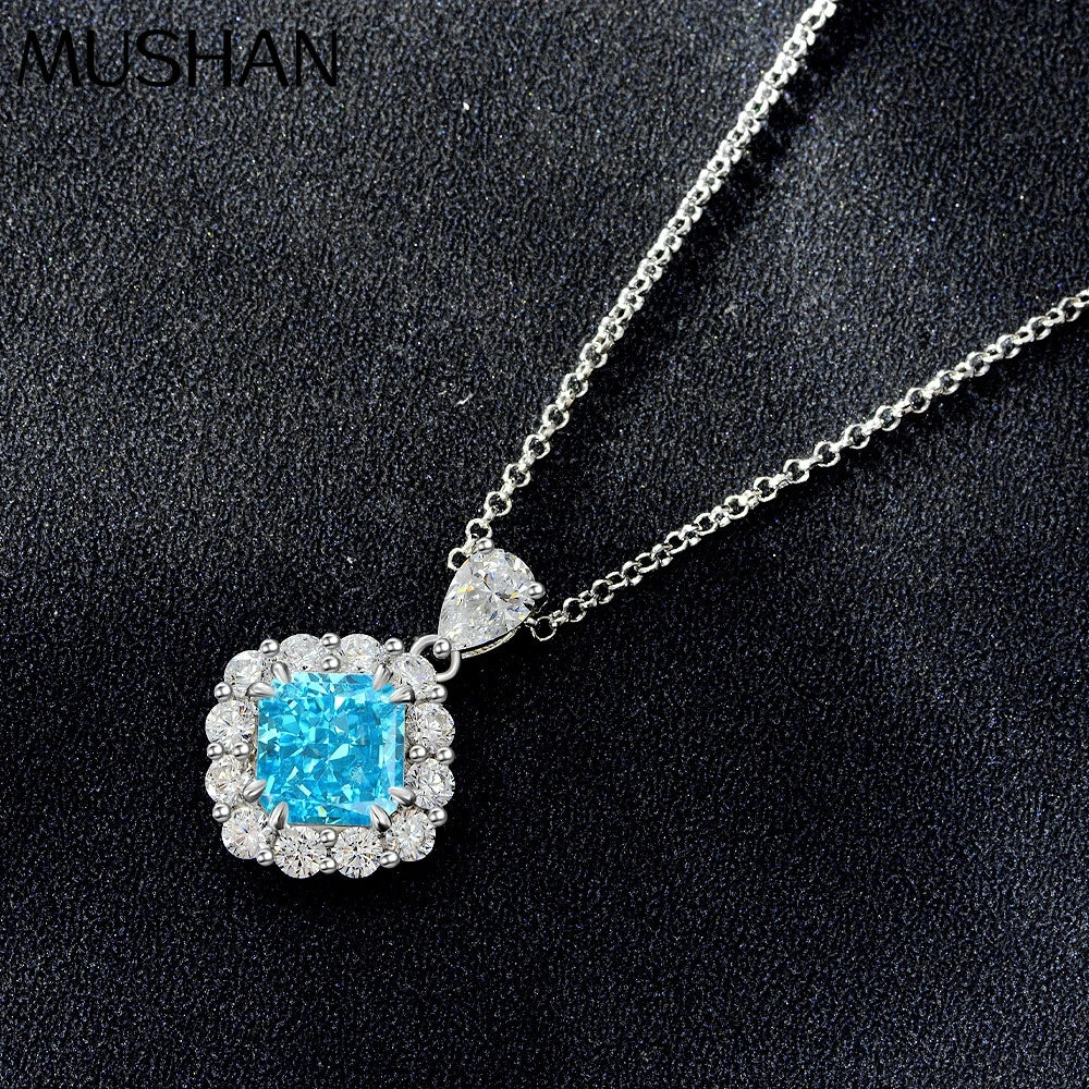 MUSHAN Jewelry Factory Cross Border Bestseller 925 Sterling Silver 2 Carat Square Padma Red 7*7 Necklace 40+5cm