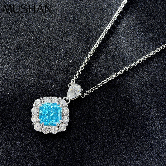 MUSHAN Jewelry Factory Cross Border Bestseller 925 Sterling Silver 2 Carat Square Padma Red 7*7 Necklace 40+5cm