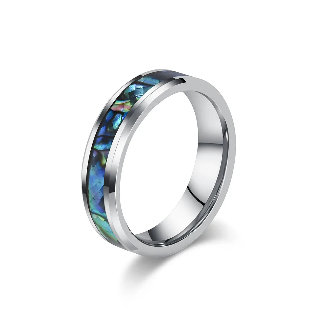 Tungsten Steel Inlaid Abalone Shell High-Level Fashion Couple's Ring