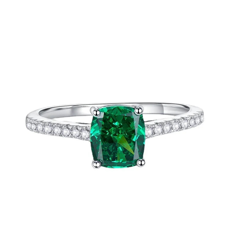 Elegant Women 925 Sterling Silver Emerald 5A 8A Cubic Zirconia Ring Promise Wedding Rings Custom Jewelry Manufacturing OEM/ODM