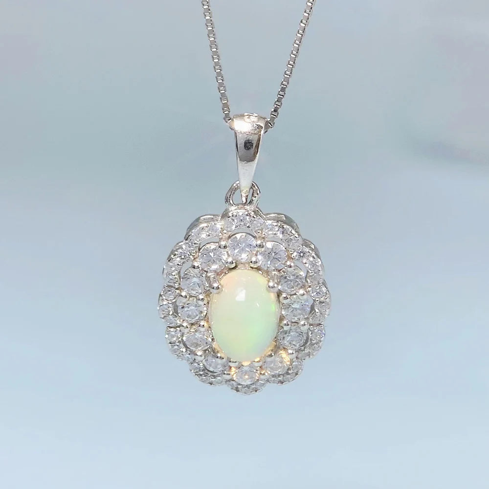 Gioiellieri Natural Opal Pendant S925 Sterling Silver Necklace for Women Fine Jewelry October Birthstone Anniversary Birthday Gift Newest