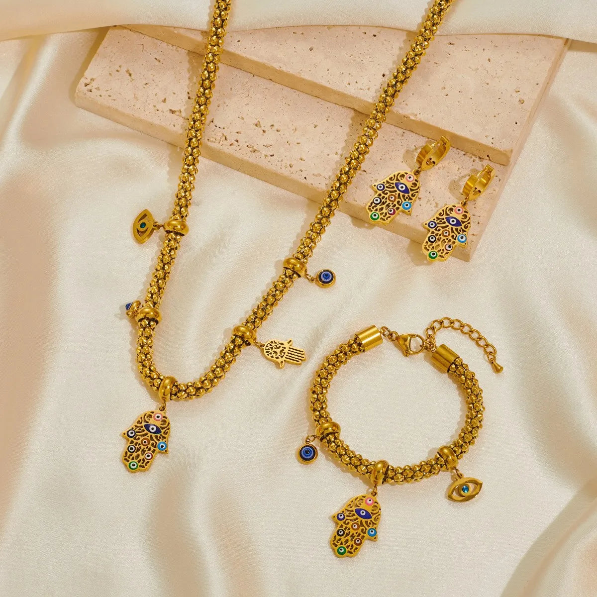 Gold Crystal Necklace, Earrings & Bracelet Jewellery Set | Rhinestone Fashion Set