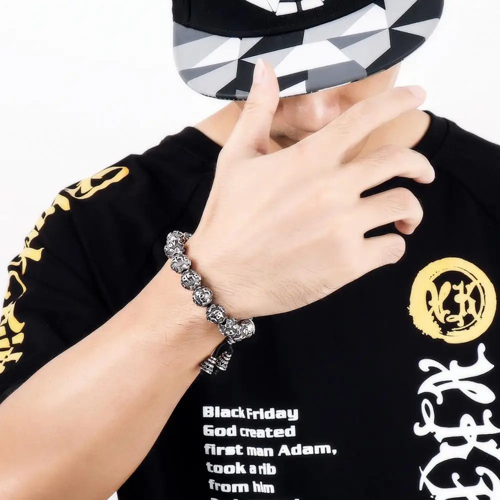 KALEN Wholesale Vintage Luxury Elastic Metal Chakra Beads Male Viking Bracelet