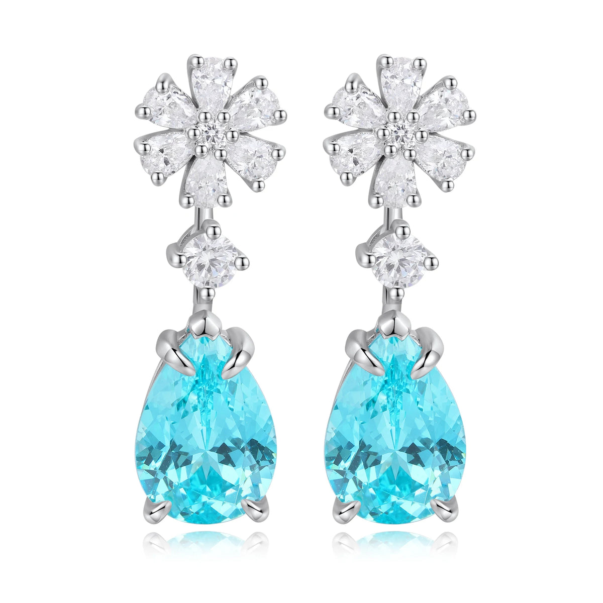 ArtistA Elegant Pear Cut Flower Shape S925 Sterling Silver Jewelry Paraiba Gemstone Silver S925 Earring