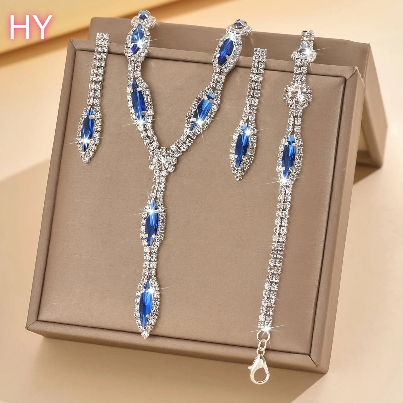 HY  Factory Wholesale Multi-style Multi-color Drop Gemstone Crystal Necklace Jewelry Set Suitable for Wedding Banquet Wearing