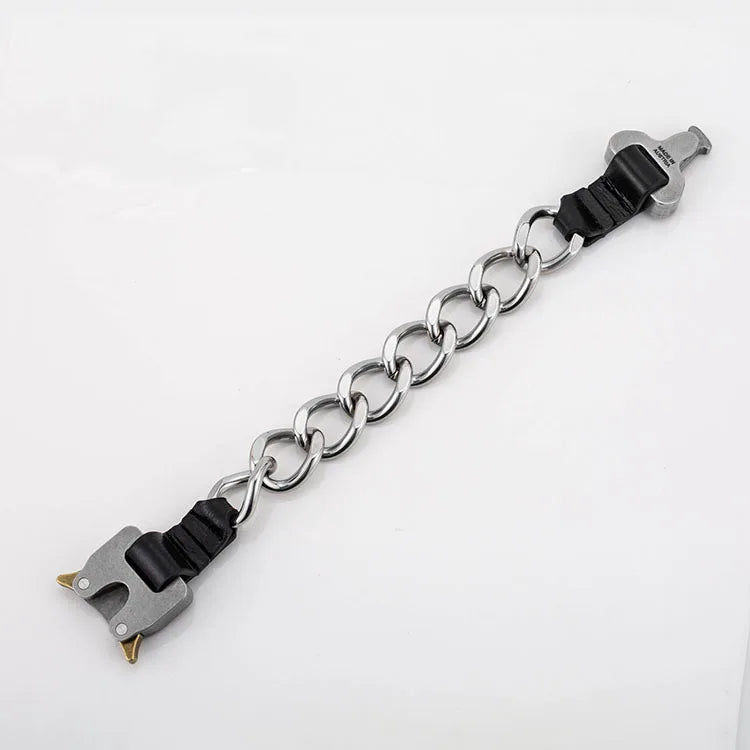 REBEL VIKING Motorcycle Safety Buckle Chain Bracelet – Stainless Steel Silver