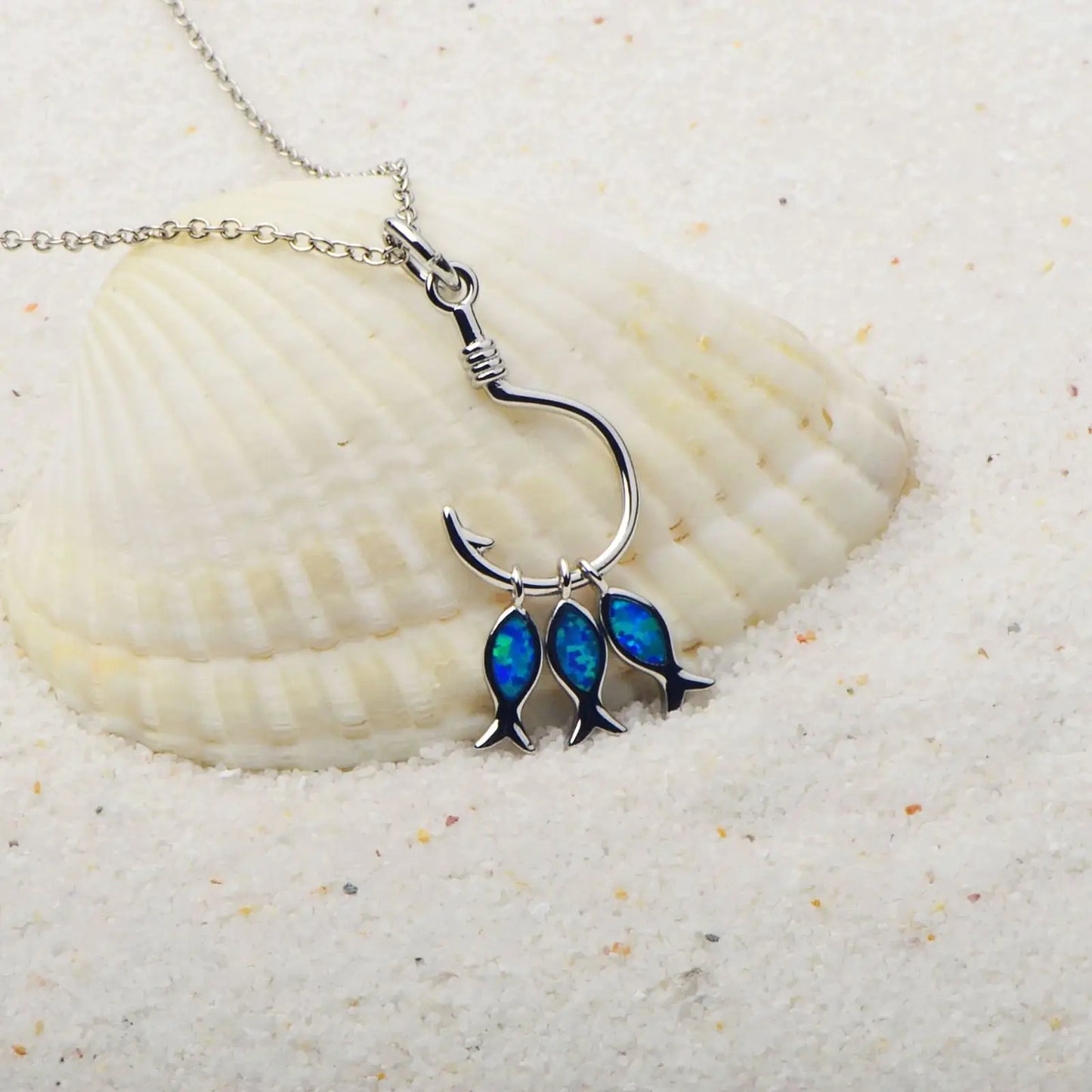 Hawaiian Opal Fishhook Pendant Necklace - Trendy Color Gem Jewelry Wholesale