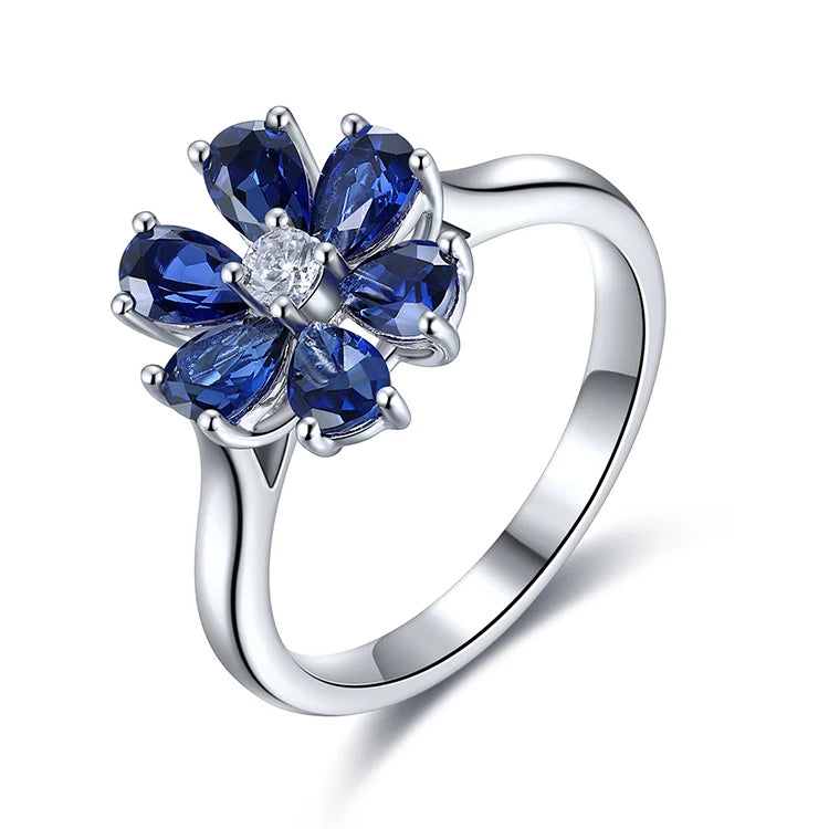Gemfiori Best Quality 925 Silver Rings Emerald Ruby Sapphire Engagement Wedding Party Jewelry Pear Cut Rhodium Anniversary