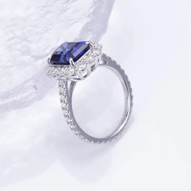 MSR-1394 925 Silver 9k 14K Gold Wedding Engagement Ring 8*10mm Emerald Cut Lab Grown Sapphire Ring