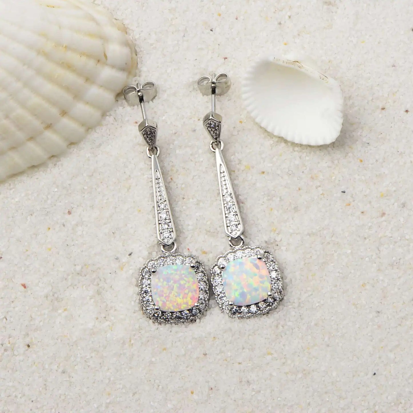 Aobao Women's Christian Bohemian Geometric Stud Earrings with Opal Silver Plated Brass Gift