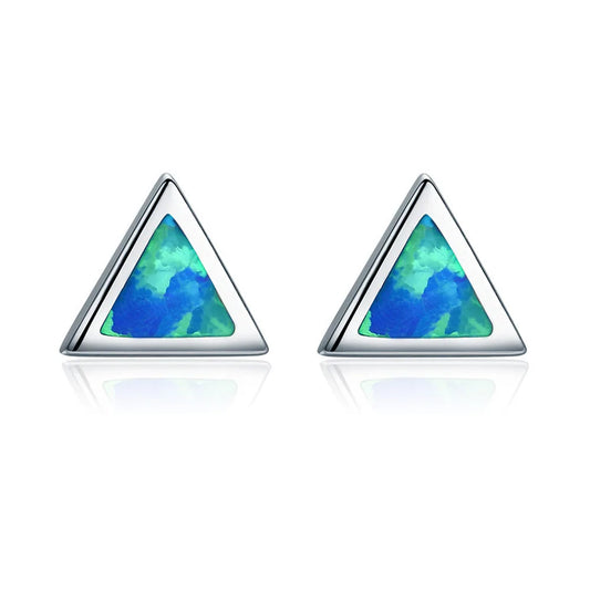 Elegant Hawaiian Opal Studs Sparkling Blue  Triangle Earrings with Iridescent Shine