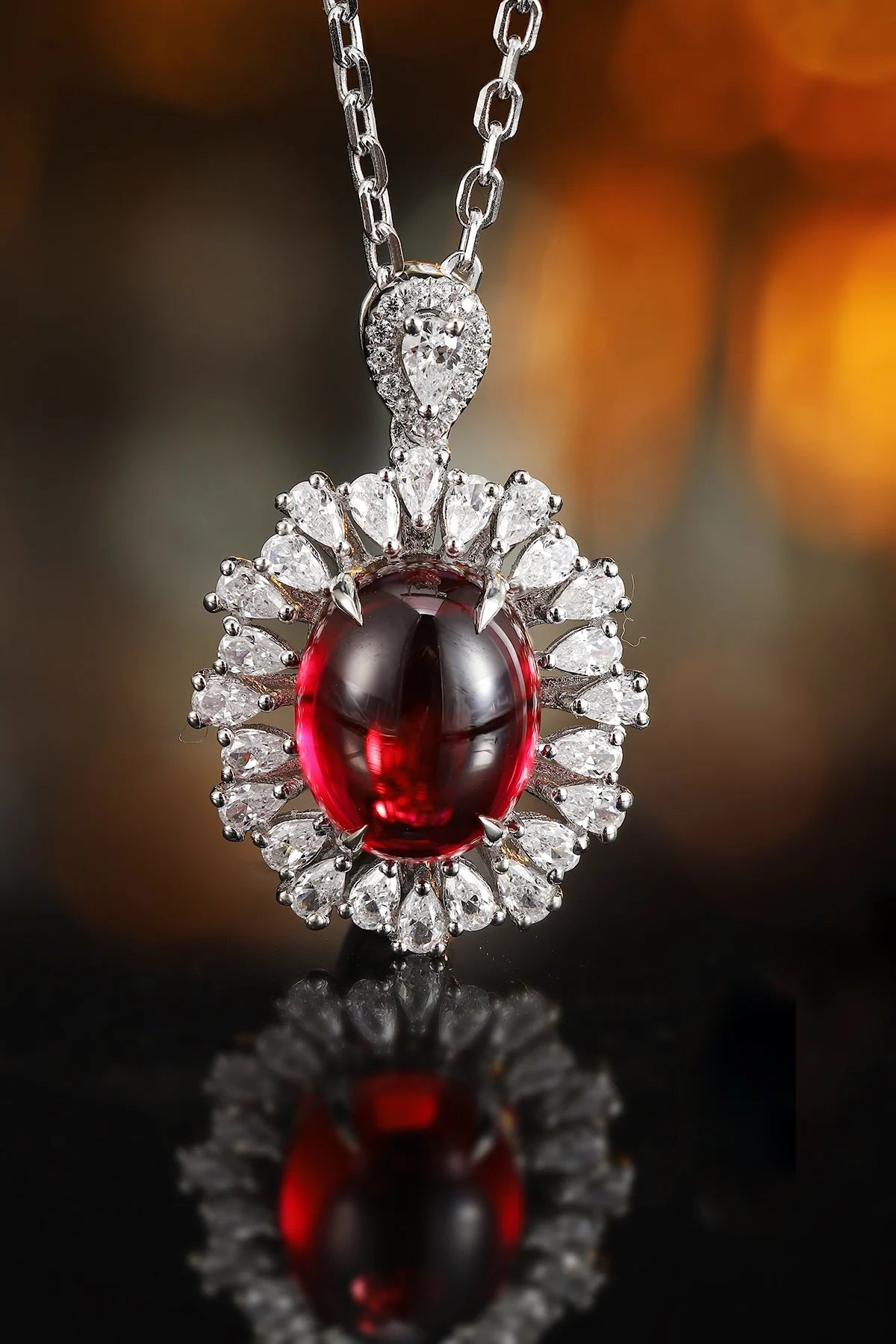 Gemfiori Anster 925 Sterling Silver High-quality Cultivated Ruby Necklace - Suitable for Parties or As a Gift
