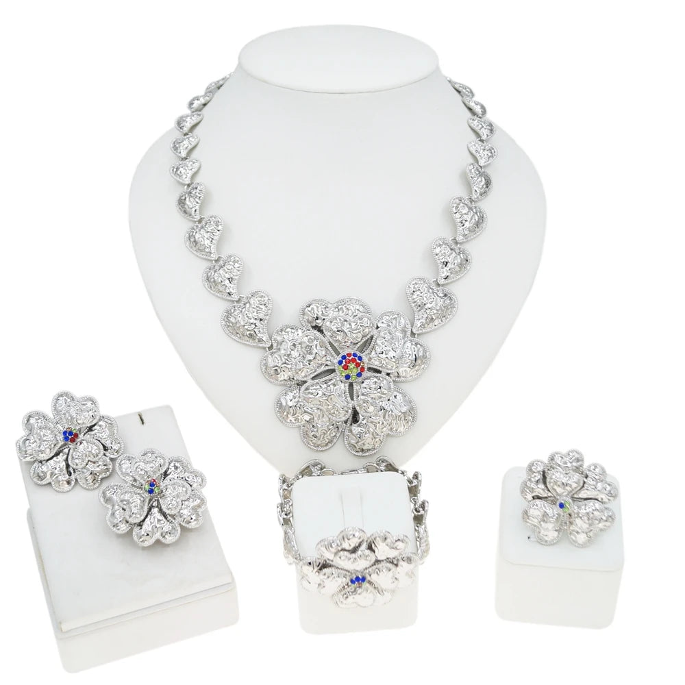 Italian Jewelry Set Alloy Brazilian Jewelry Sets Wedding Party Pendant Spiral Necklace Bracelet Ring Earrings Jewelry Set I0104