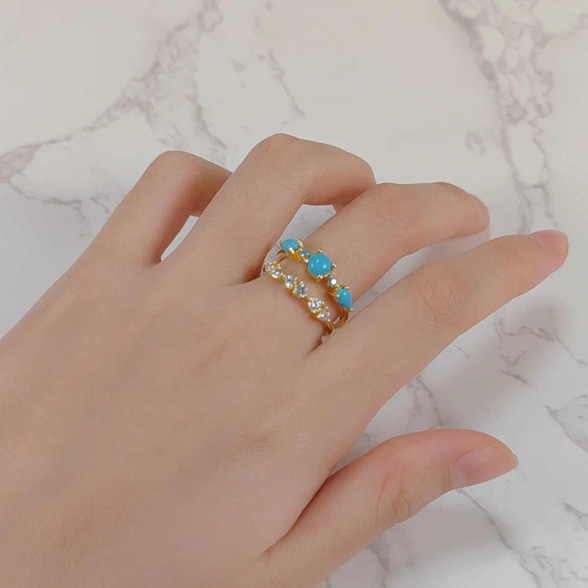 ArtistA Abiding Fine Jewelry Beautiful Trendy Design 2 Pieces 925 Sterling Silver Synthetic Turquoise Jewelry Ring Set
