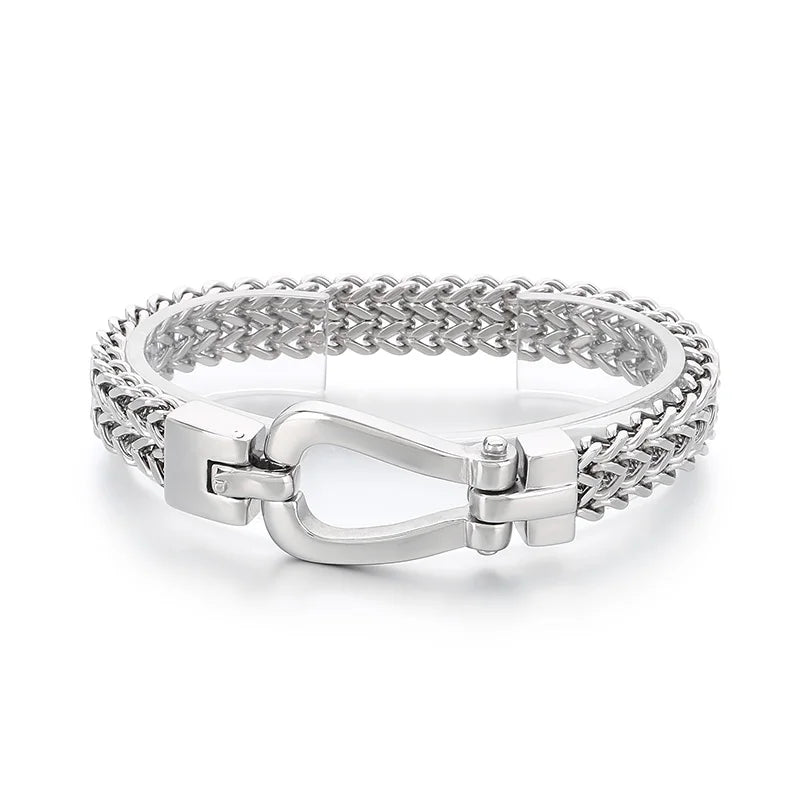 KALEN Punk Herringbone Chain Fine Jewelry Fashion Bracelets Men Stainless Steel Skull Charm Bracelet Bangle