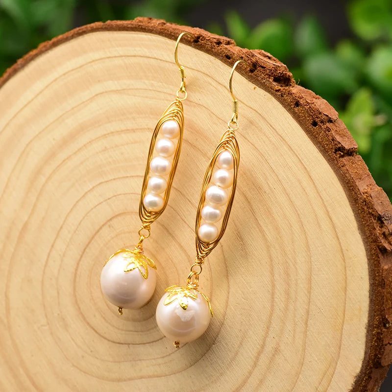 Natural Freshwater Pearls Metal Stud Earrings  Geometric Irregular  for Women Girl Gift Pearl Earrings