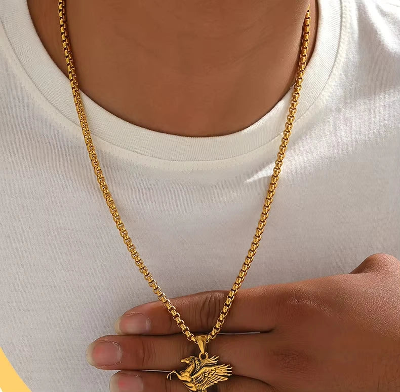 Hip Hop Punk Animal Horse Pegasus Wing Party Feather Stainless Steel Fashion Jewelry Pendant Necklaces for Men Wholesale