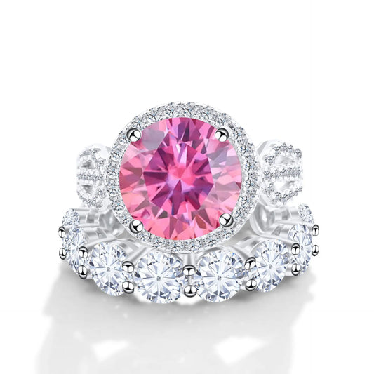 Wholesale Fine Luxury Jewelry Women Red Rings with 12 Carat GRA Certificate Big diamond Moissanite 925 Sterling Silver Ring Sets