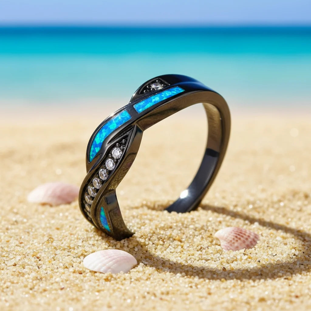 TikTok's popular blue infinity ring - copper protein stone inlaid fashionable jewelry wholesale