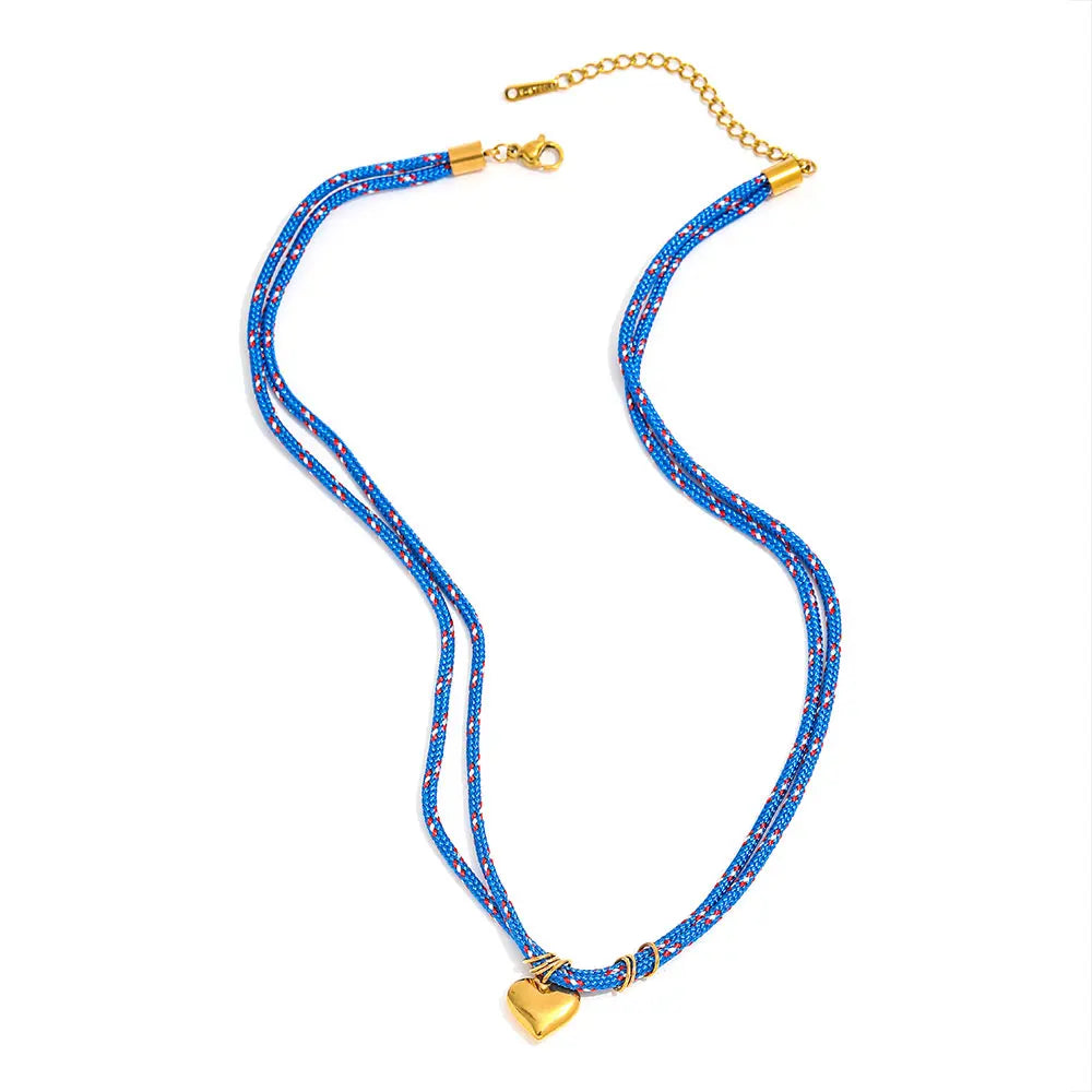 Joolim PVD Plated Wholesale Waterproof Summer Fashion Love Heart Pendant Nautical Rope Chain Necklace Stainless Steel Jewelry