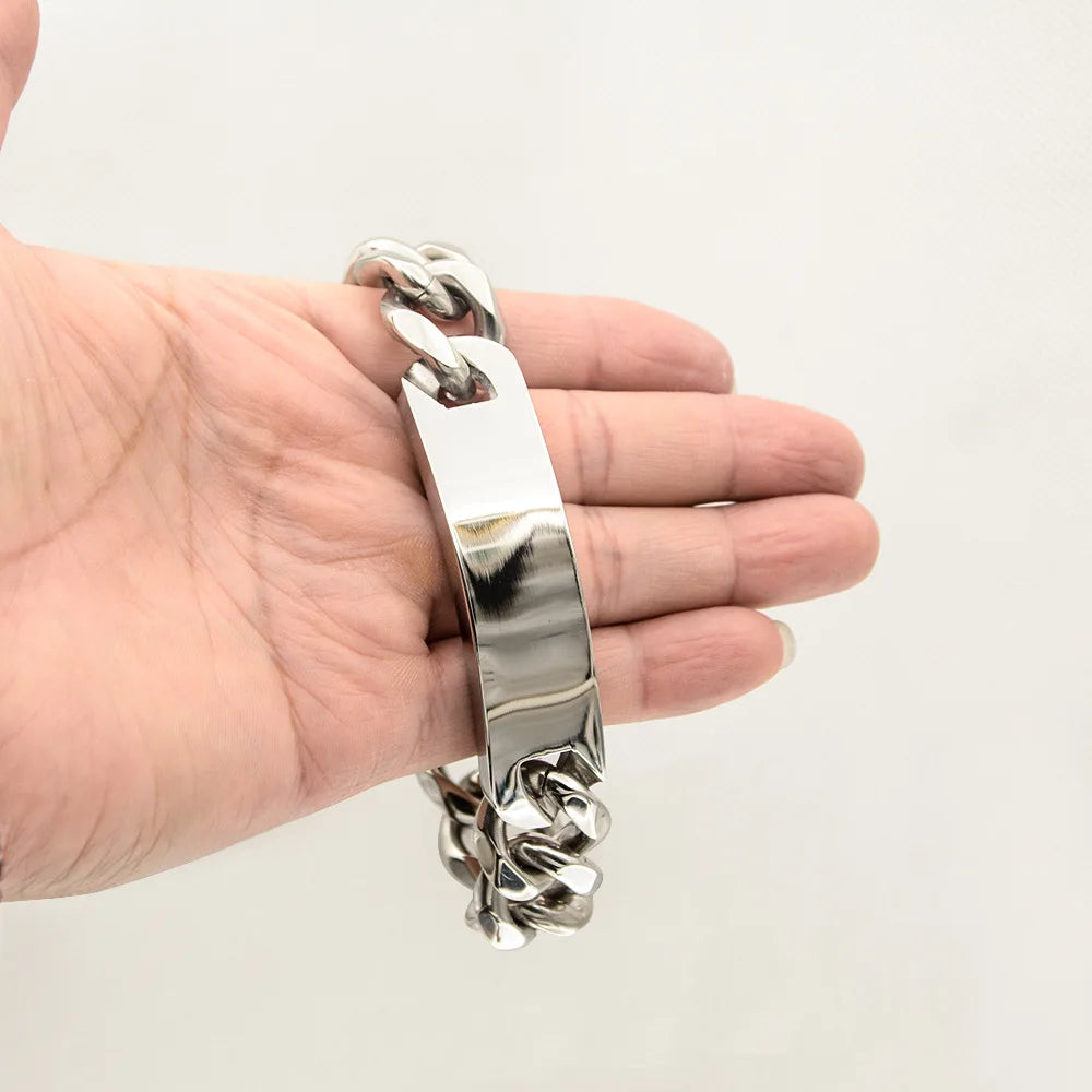 REBEL VIKING Six-Sided Cuban Link Chain Bracelet – 19mm Silver Stainless Steel