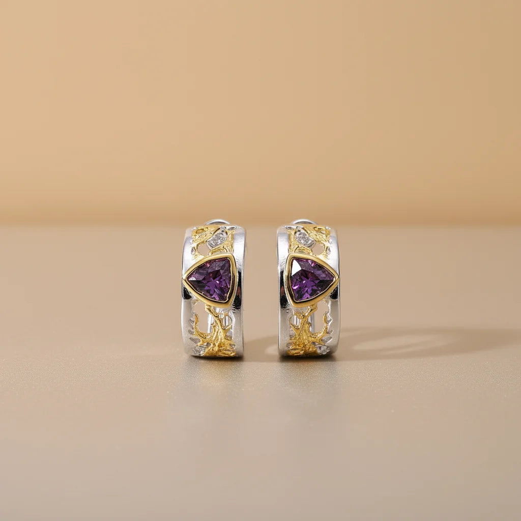 Russia Design 925 Sterling Silver Earrings with Purple Zircon