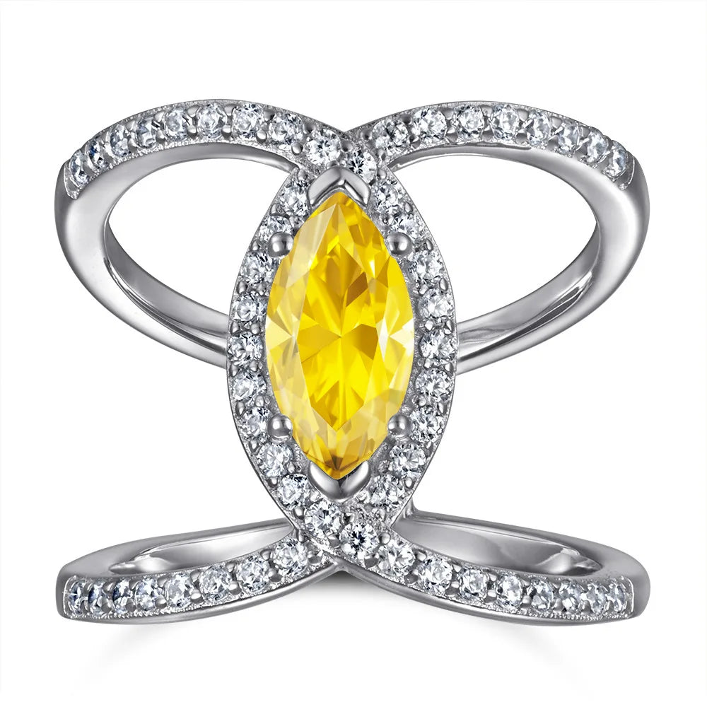 ArtistA Factory 925 Sterling Silver Women's Cuff Rings Marquise Cut 1CT VVS GRA Colored Moissanite Jewelry with Certificate