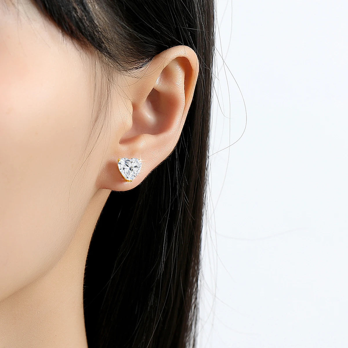 Gioiellieri Fine Jewelry Manufacturer Engagement Woman Gift Real 14K Gold Hollow 2ct 3ct Moissanite Diamond Heart Stud Earrings