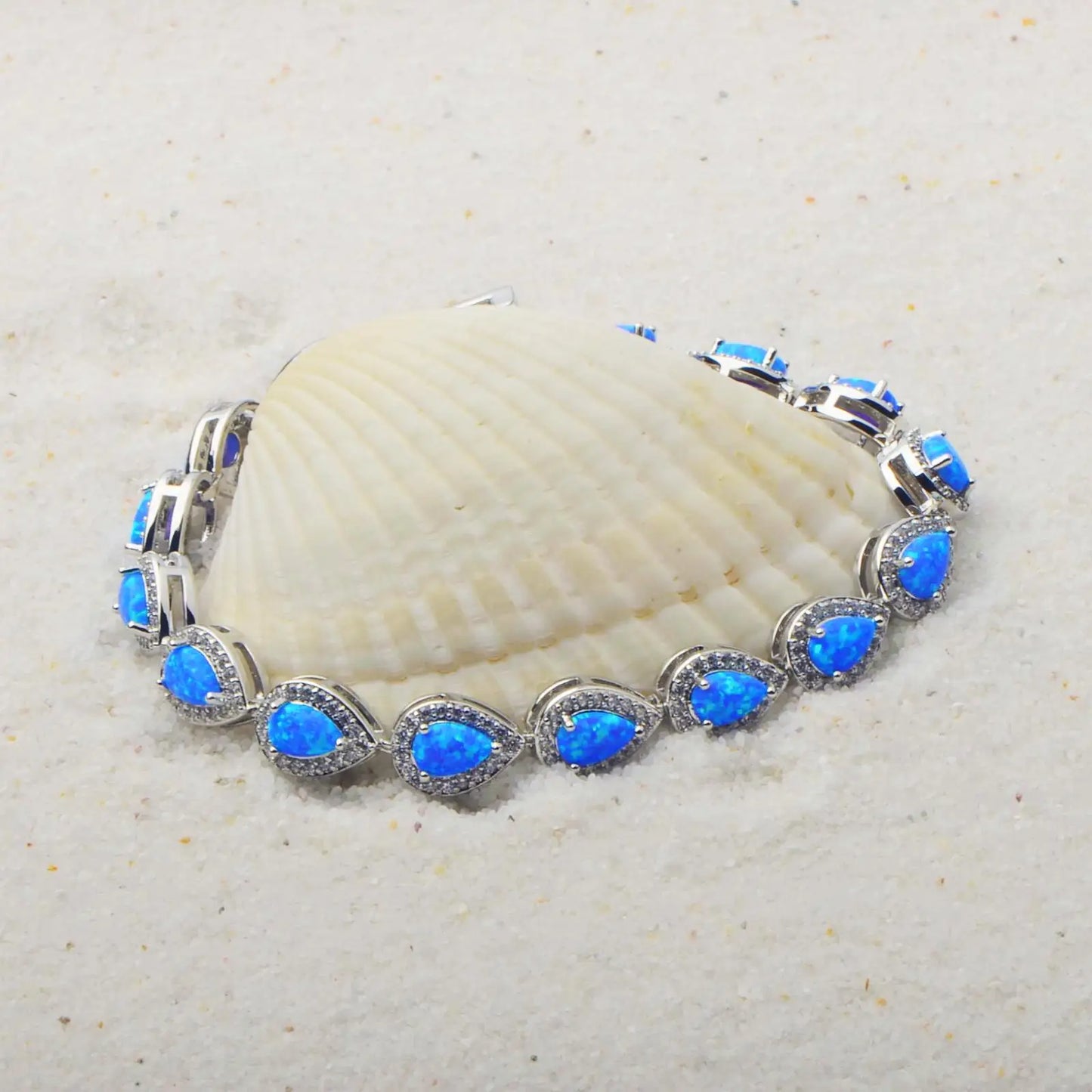 Blue Opal Teardrop Bracelet | Silver CZ Accent Jewelry