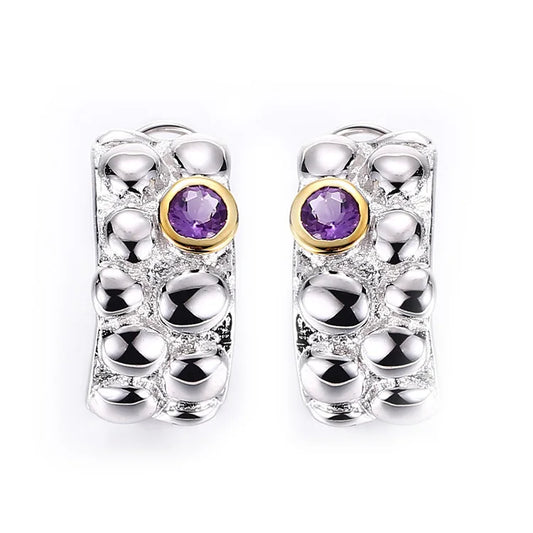 Silverelli Latest Earrings Oval Amethyst Recycled 925 Sterling Silver Jewelry