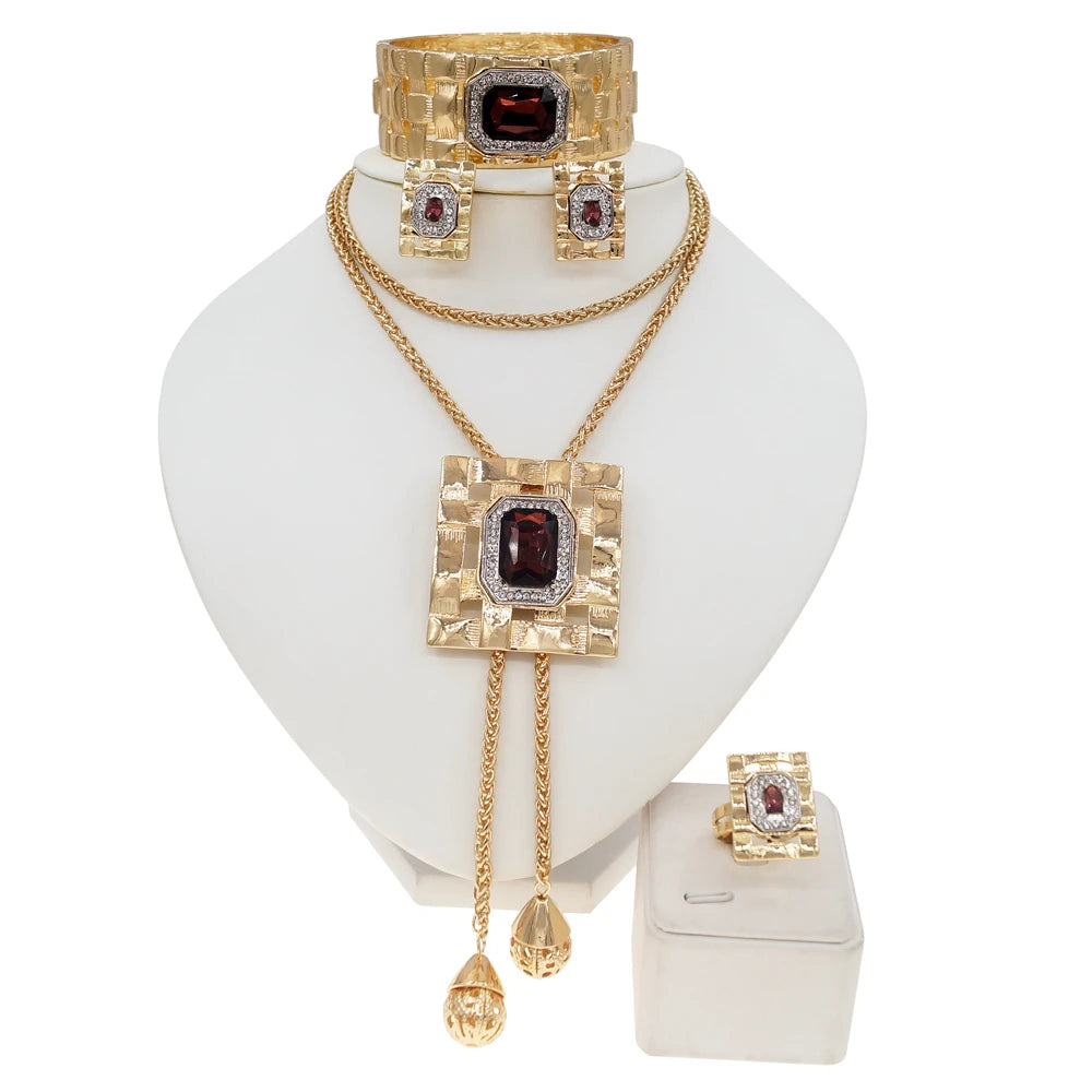 Zhuerrui Hot Selling Valentine's Day Gift Italian Gold Jewelry Necklace Big Leaf Earrings Pendant Chain Jewelry Set HA0021