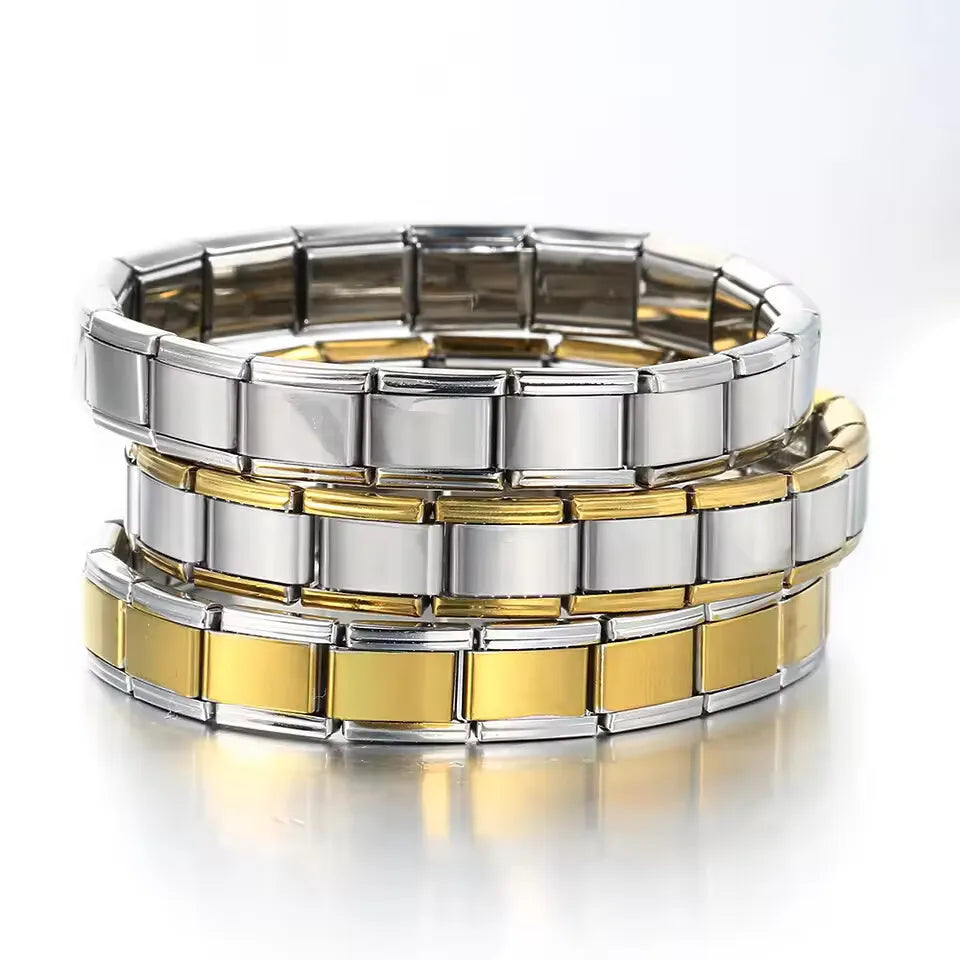 REBEL FASHIONISTA 9mm Wide Simple Style Fashion Stainless Steel Bangle Elastic Link Chain High Quality Factory DIY Jewelry Italian Charm Bracelet