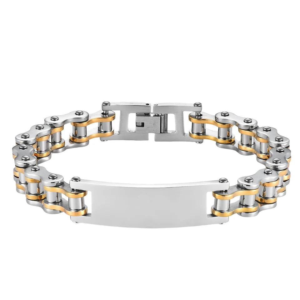 REBEL European American Trendy Titanium Steel Motorcycle Bicycle Chain Bracelets Hip-Hop Curved Geometric Stainless Steel Fashion Link