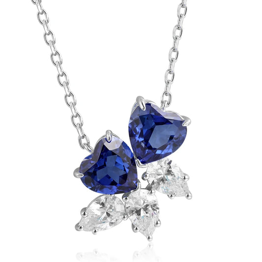 Gemfiori Anster 925 Sterling Silver High-quality Cultivation Lab Grown Sappire Necklace - Suitable for Parties or As a Gift