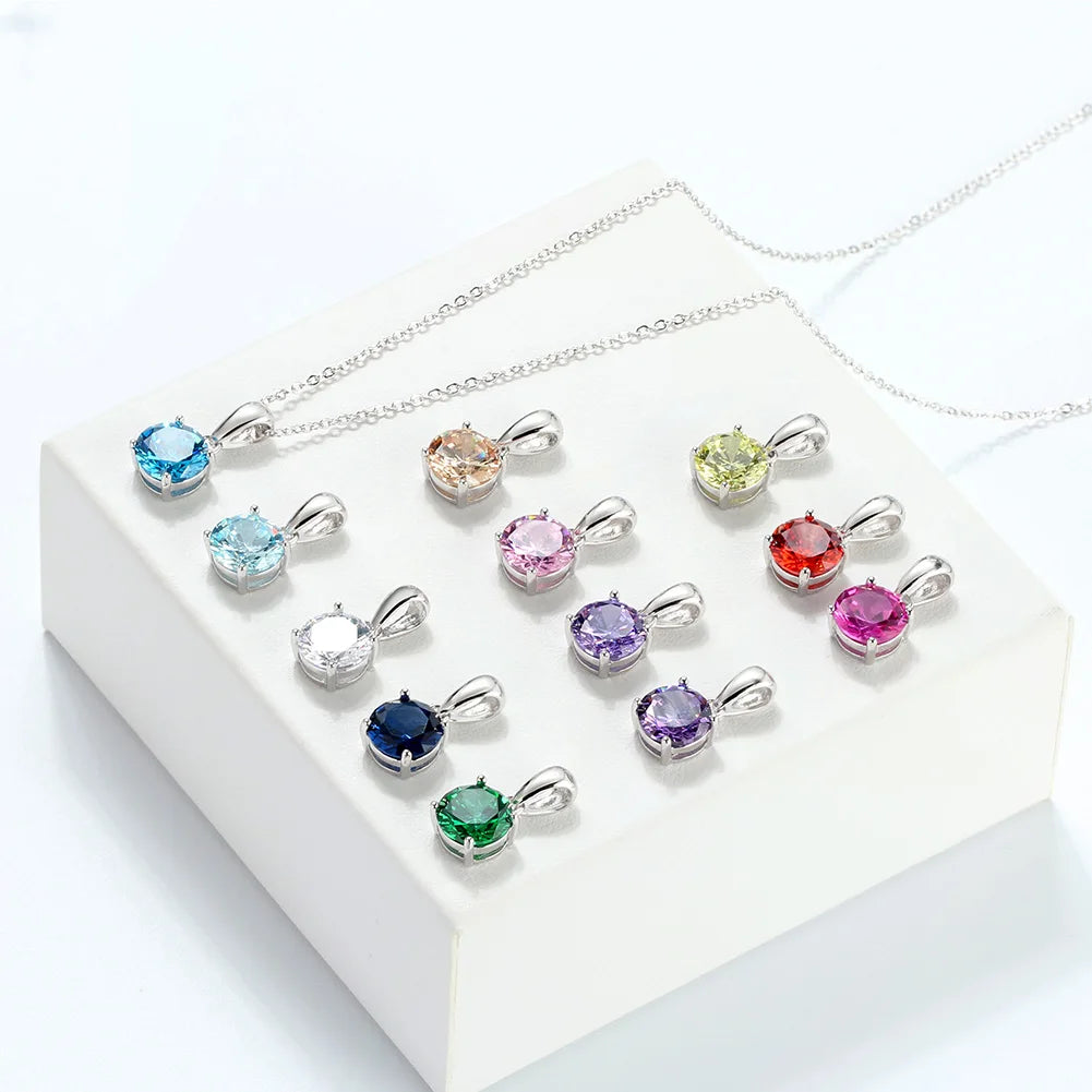 REDheart RINNTIN SAPN02 Romantic Jewelry Birthstone Crystal Necklace 925 Silver Necklace for Women Pendants Charm Collier Collana Stone