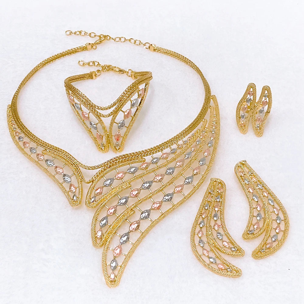 Zhuerrui Luxury V-neck Choker Wedding Jewelry Set for Bride Brazilian Gold Plated Bridesmaid Accessories with Crystal  X0008330