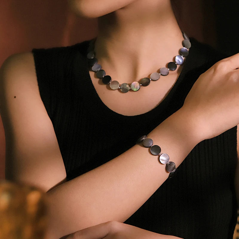 GLSEEVO Black Pearl Sterling Silver Necklace & Earrings Set | Luxurious Bridal Jewellery GS0229