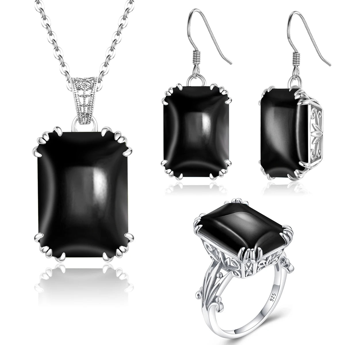ArtistA Sapphire Blue Stone Zircon Crystal Sterling Silver Jewelry Sets for Women Retro Crown Ring Pendant Earring for Party Engagement