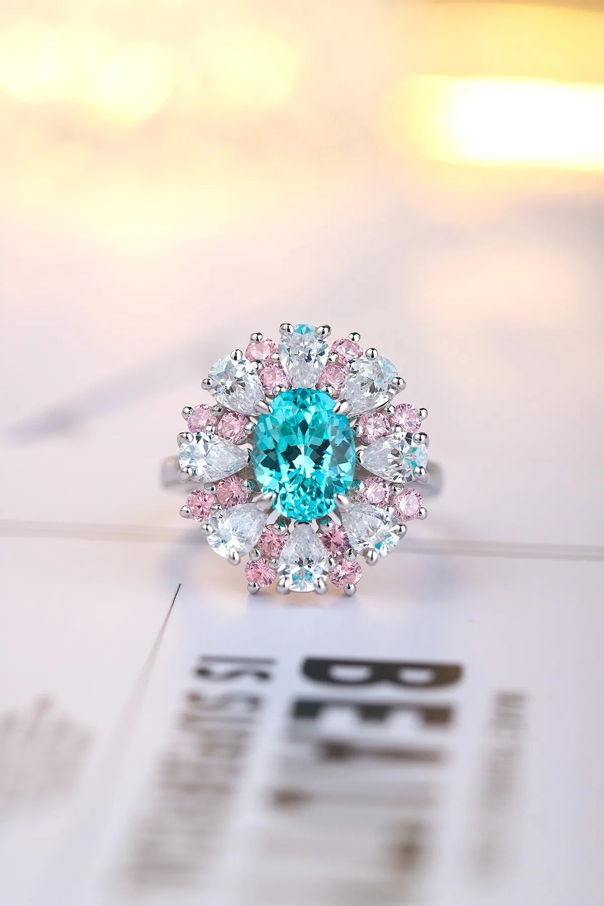 Gemfiori Vintage Lab Grown Paraiba S925 Sterling Silver Engagement Rings for Women Custom Design Wedding & Party Gift