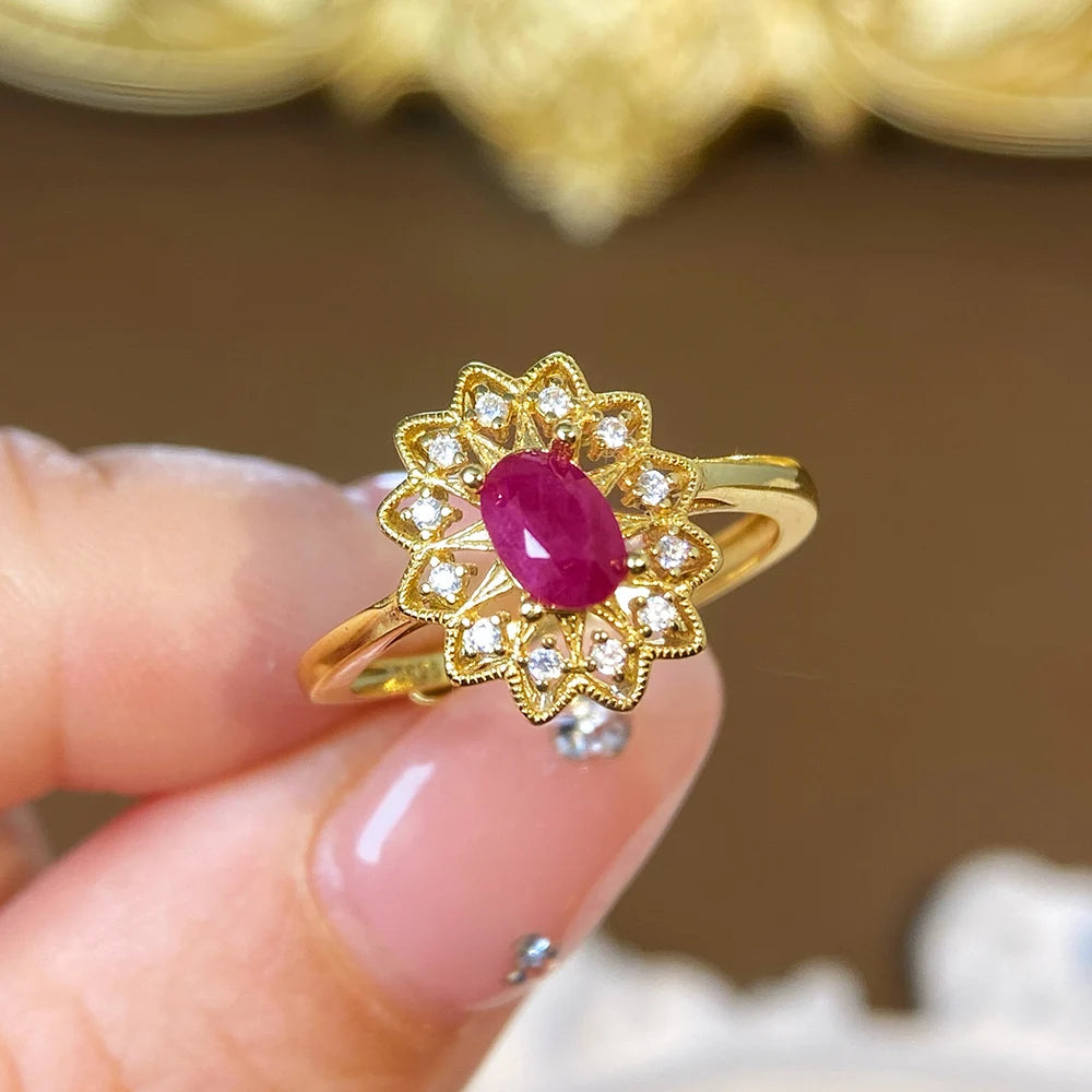Gioiellieri 925 Sterling Silver Gold Plated Gemstone Ring Natural Ruby Prong Set Certified for Engagement Anniversary Parties Everyday Wear