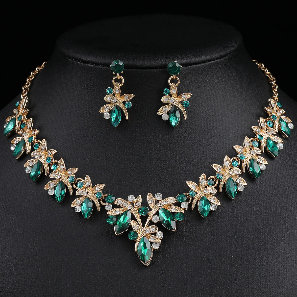 Crystal Dragonfly Necklace & Earrings Jewellery Set | Nature-Inspired Bridal Fashion Set