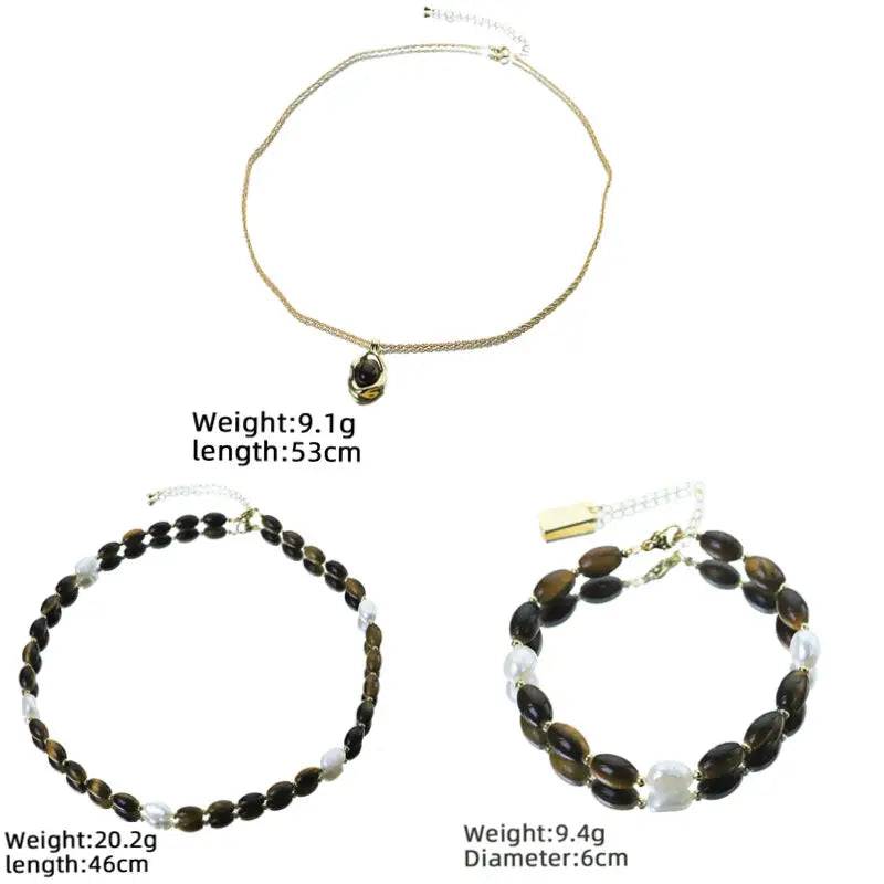 Natural Pearl Oval Tiger Eye Stone Pendant Necklace Bracelet New Design Creative Set Banquet Gift Women's Jewelry GS0220