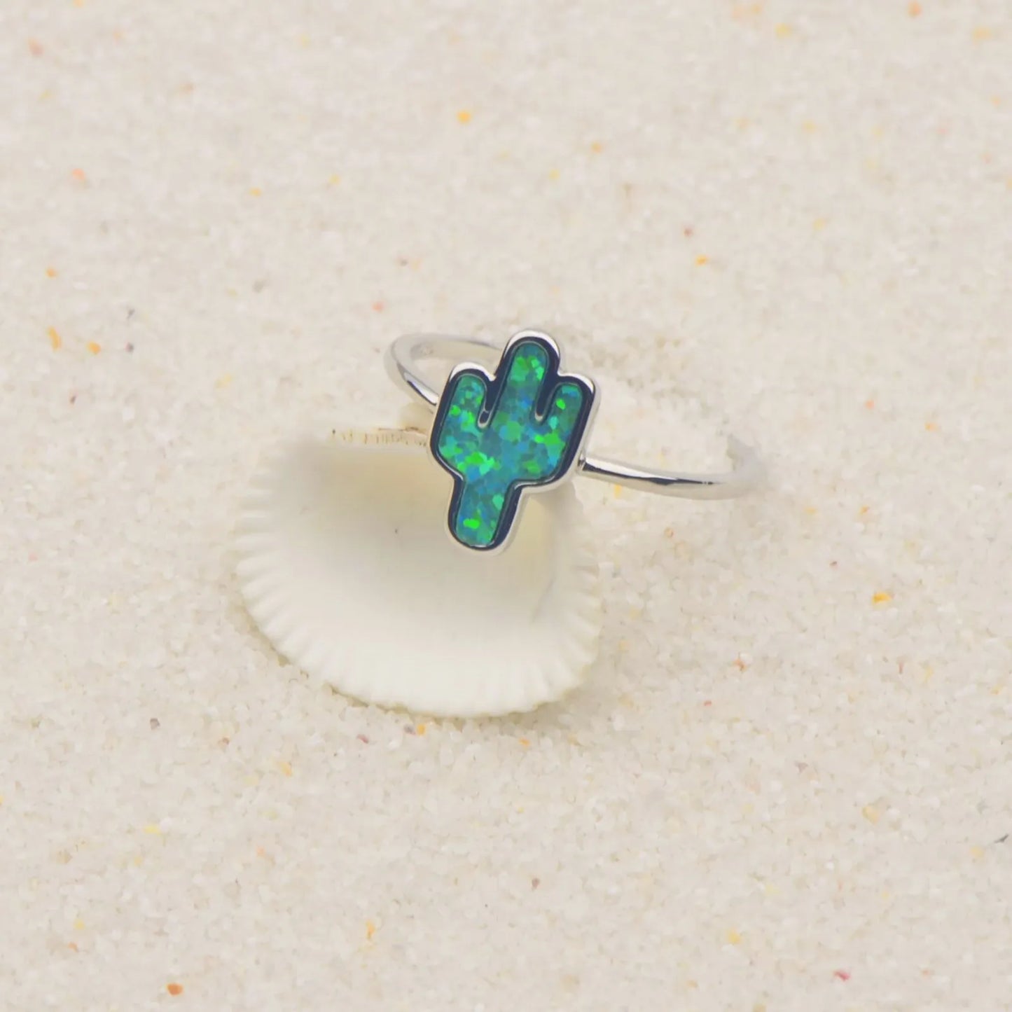 Cactus Ring | Iridescent Gem Inlay Band | Modern Silver/Gold Plated Women's Trendy Fashion Jewelry